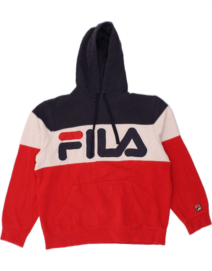 FILA Womens Oversized Hoodie Jumper UK 14 Medium Multicoloured Colourblock Vintage Fila and Second-Hand Fila from Messina Hembry 