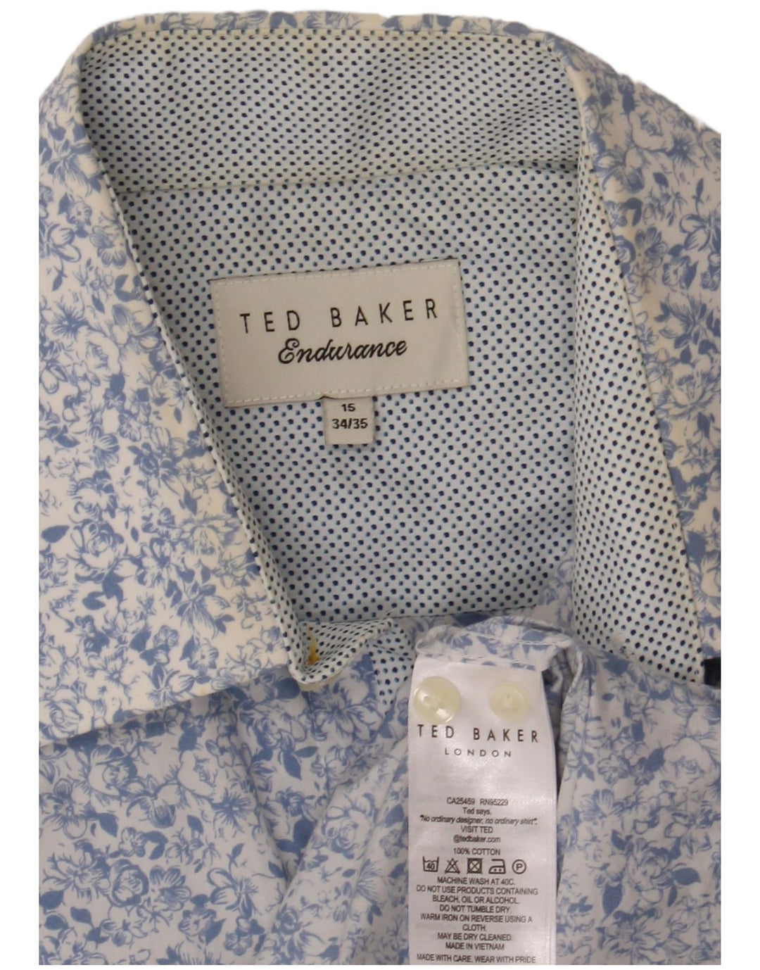 Ted Baker Mens Shirt Size 15 Medium Blue Floral Cotton