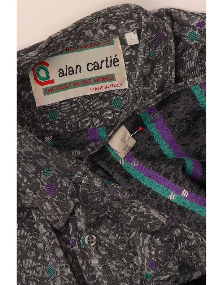 Vintage Mens Shirt Large Grey Floral Cotton