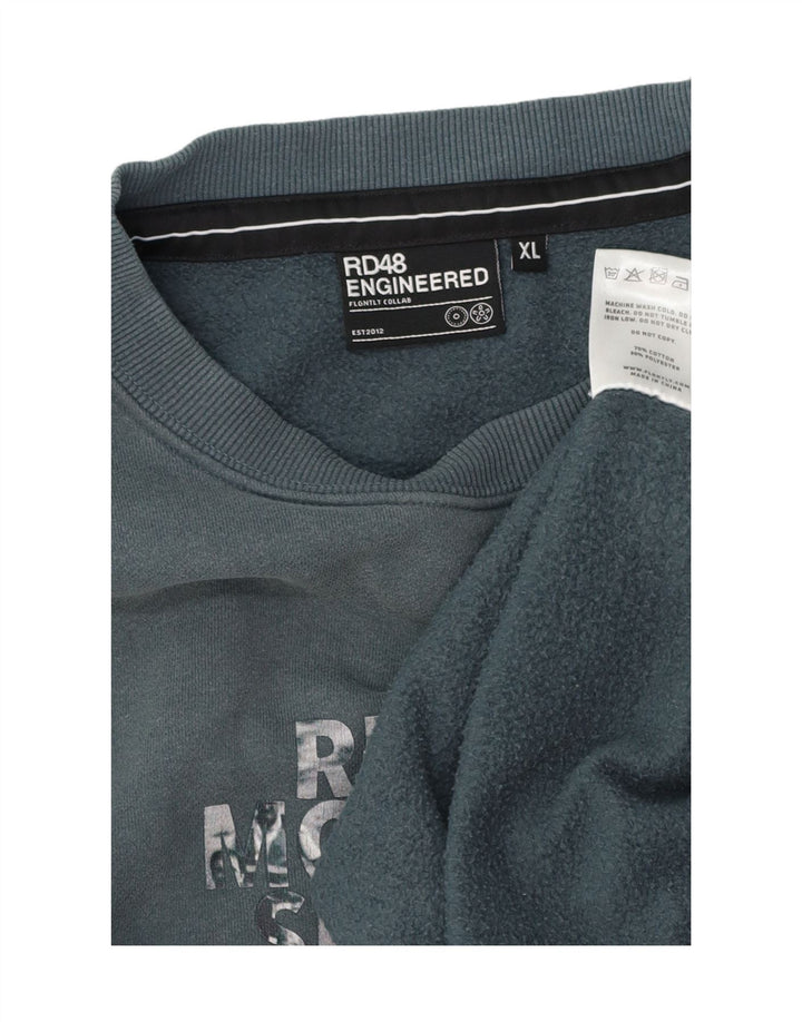 VINTAGE Mens Graphic Sweatshirt Jumper XL Blue Cotton