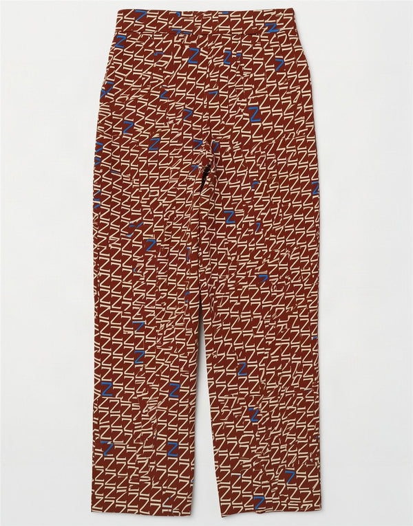 Zara Calça feminina estampada reta cortada pequena W26 L25 marrom poliéster