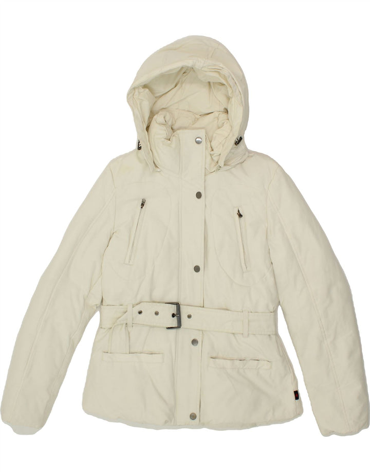 KAPPA Womens Hooded Padded Jacket UK 14 Medium Off White Cotton Vintage Kappa and Second-Hand Kappa from Messina Hembry 