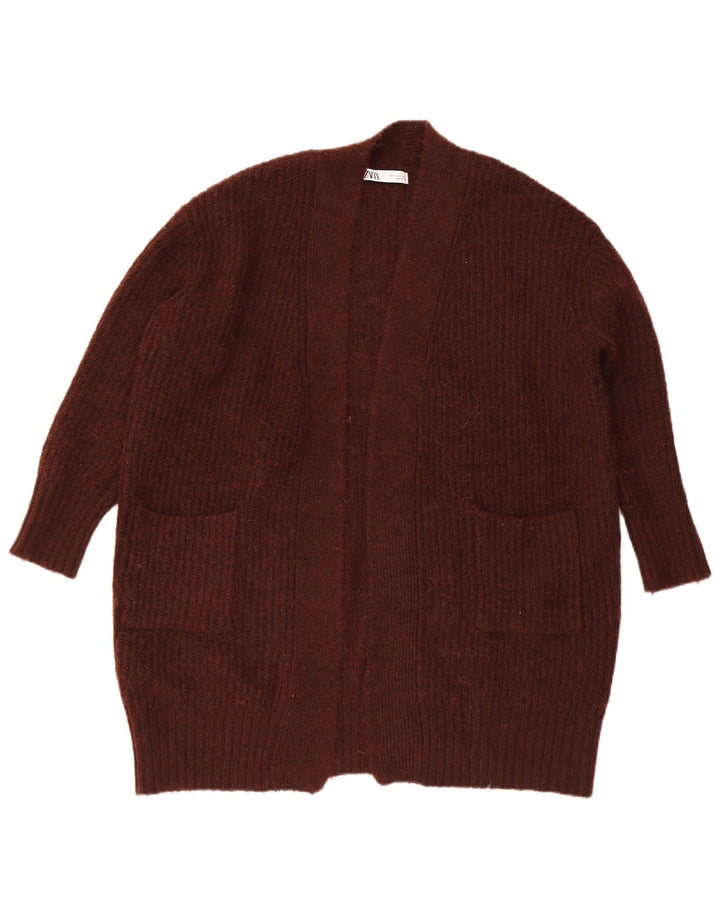 ZARA Womens Longline Oversized Open Cardigan Sweater UK 10 Small Brown