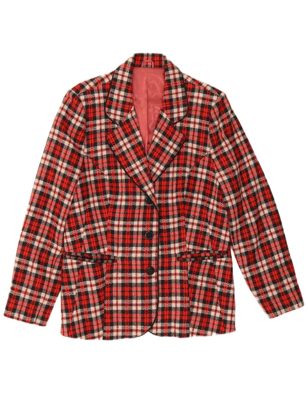 Jaqueta blazer feminina vintage com 3 botões Reino Unido 12 xadrez vermelho médio