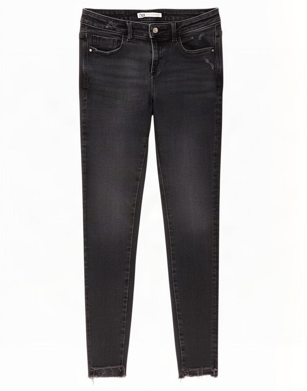 Zara Jeans skinny feminino desgastado UE 38 pequeno W28 L27 algodão cinza