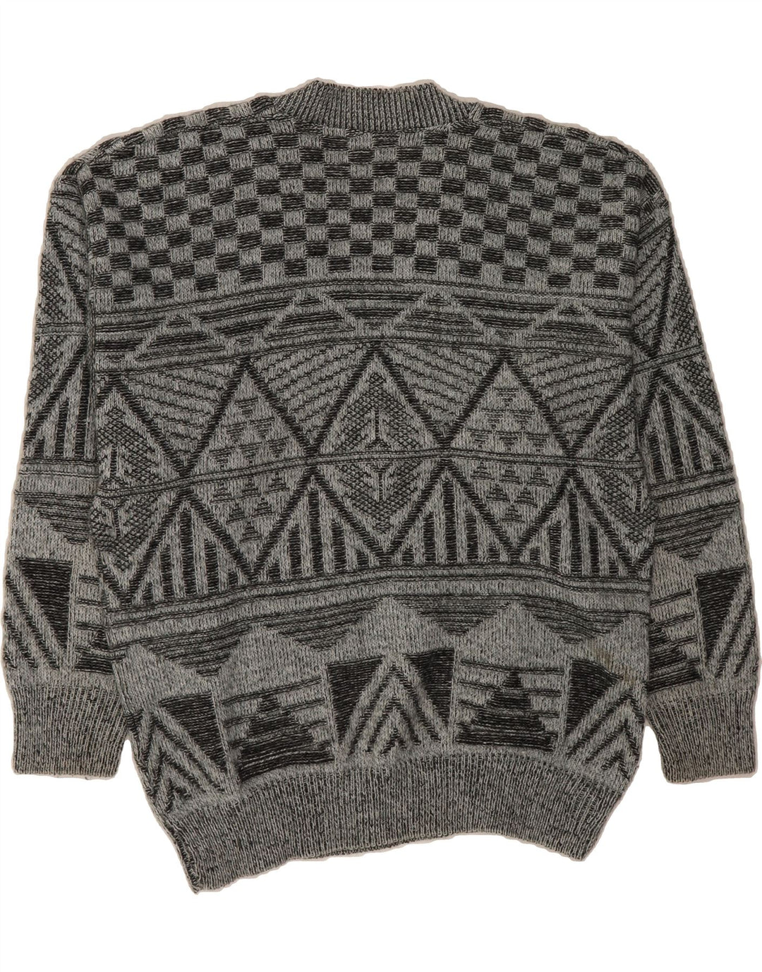 VINTAGE Mens V-Neck Jumper Sweater IT 50/52Medium Grey Geometric Vintage Vintage and Second-Hand Vintage from Messina Hembry 