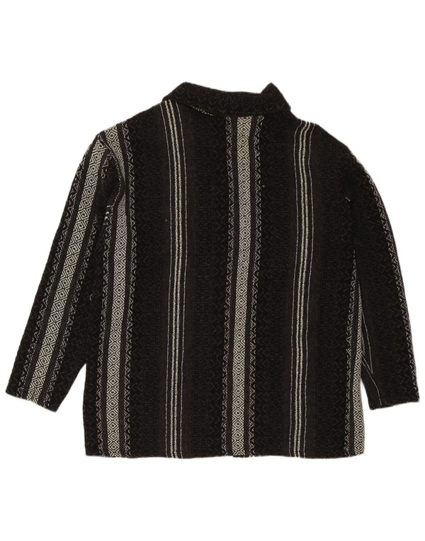 vintage Mens Cardigan Sweater XL Noir Géométrique Laine Aztèque