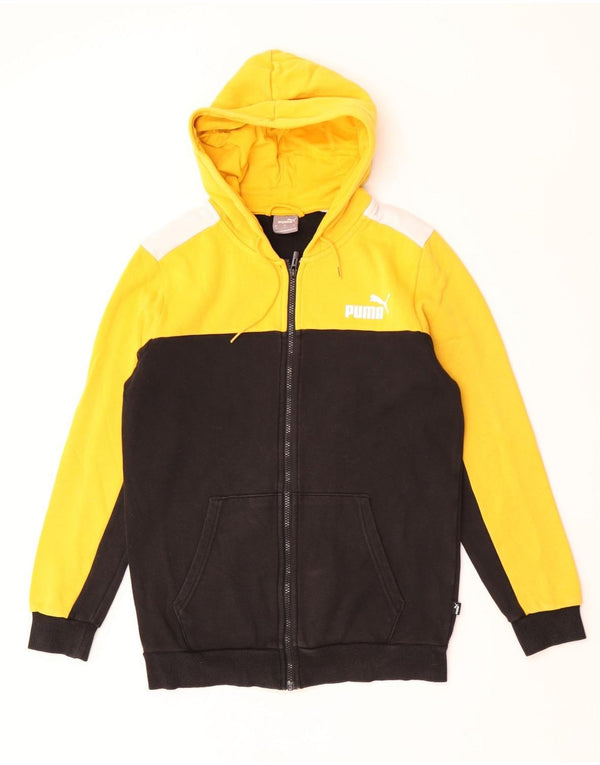 Felpa con cappuccio e zip da uomo Puma Small in cotone color block giallo