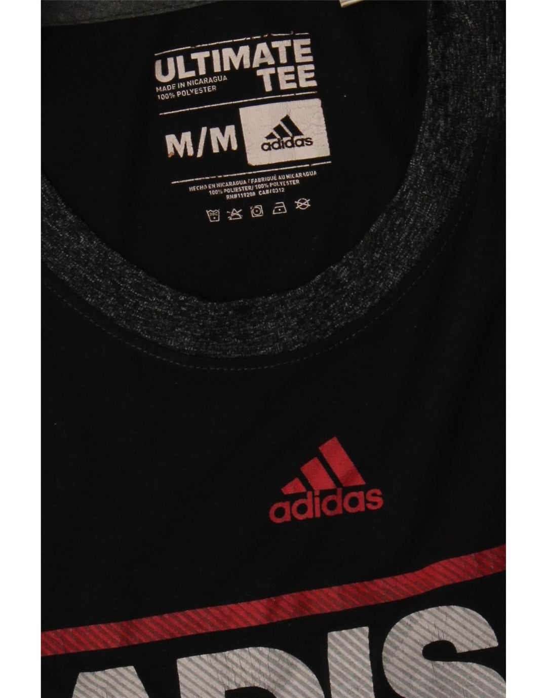 ADIDAS Mens Madison Graphic T-Shirt Top Medium Black Colourblock Polyester Vintage Adidas and Second-Hand Adidas from Messina Hembry 