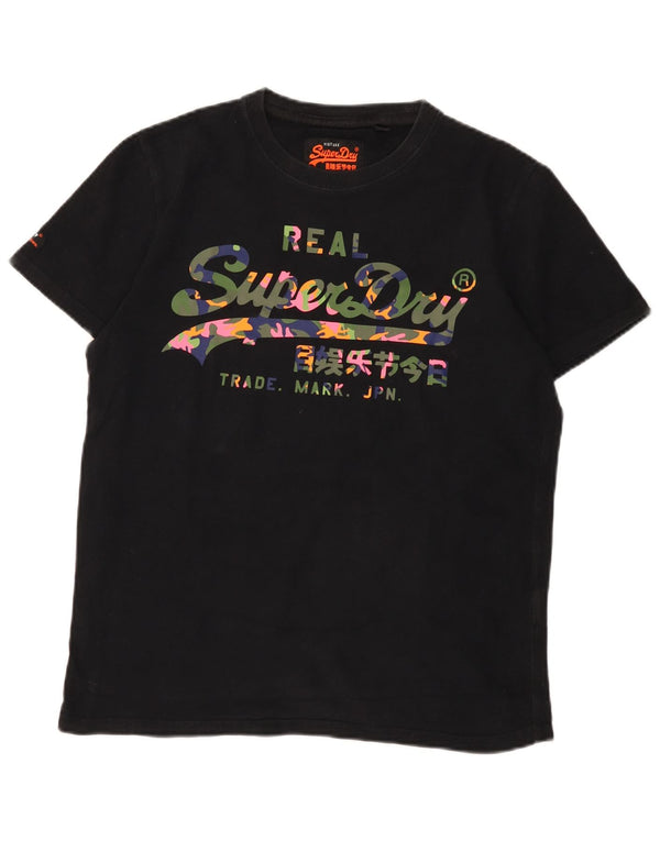 Superdry Damen Grafik-T-Shirt-Oberteil UK 16 Large Schwarz Baumwolle
