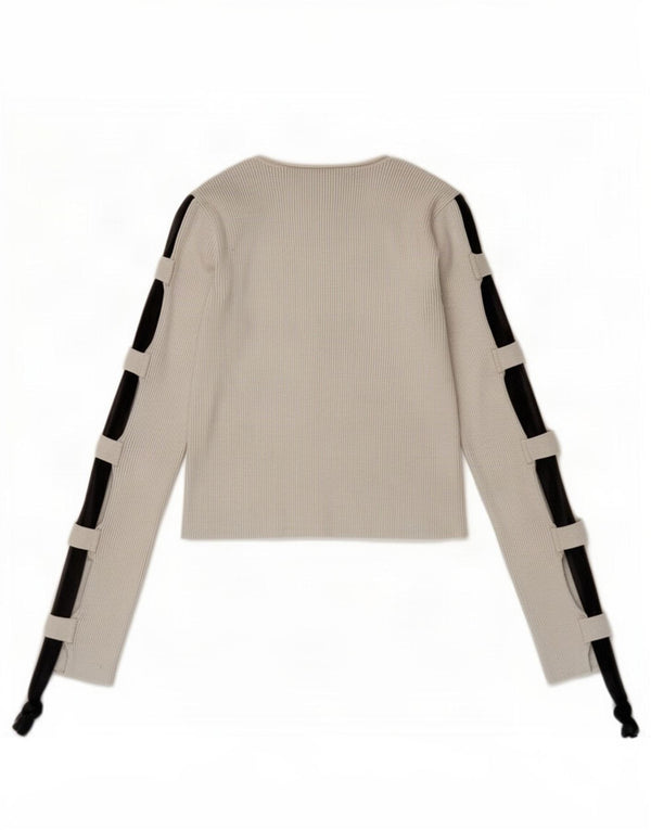 Zara Damen Crop Top Langarm UK 8 Small Grau Colourblock Viskose