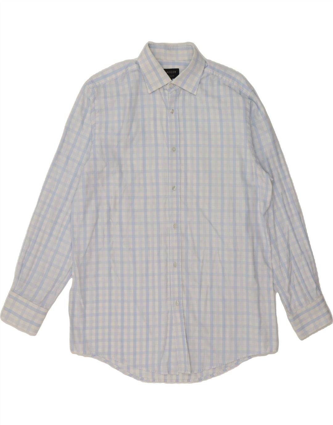 JAEGER Mens Shirt Size 16 Large Blue Gingham Cotton Vintage Jaeger and Second-Hand Jaeger from Messina Hembry 