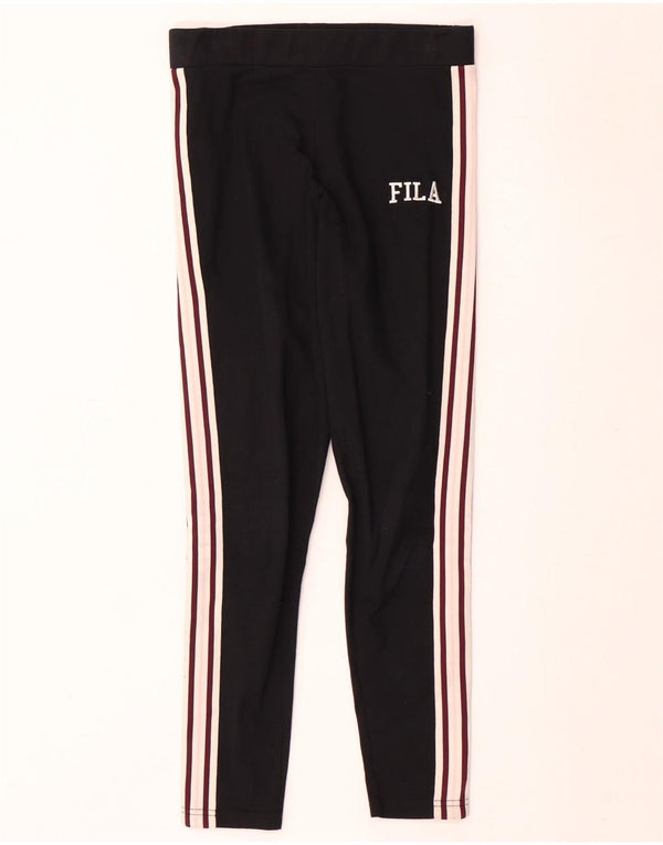 Fila Womens Graphic Leggings UK 10 Small Black Colourblock Cotton
