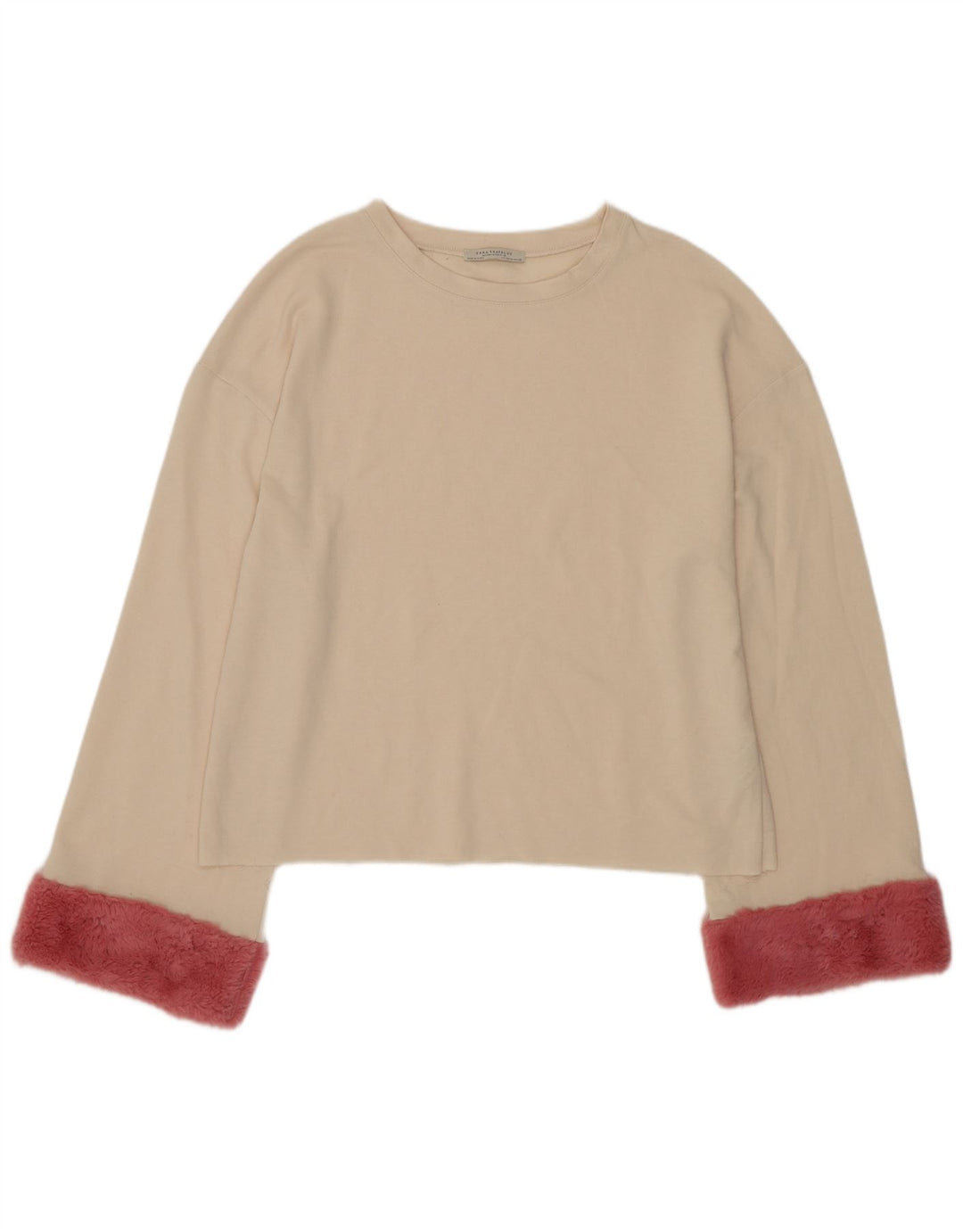 Zara Womens Oversized Top Long Sleeve UK 10 Small Beige Colourblock