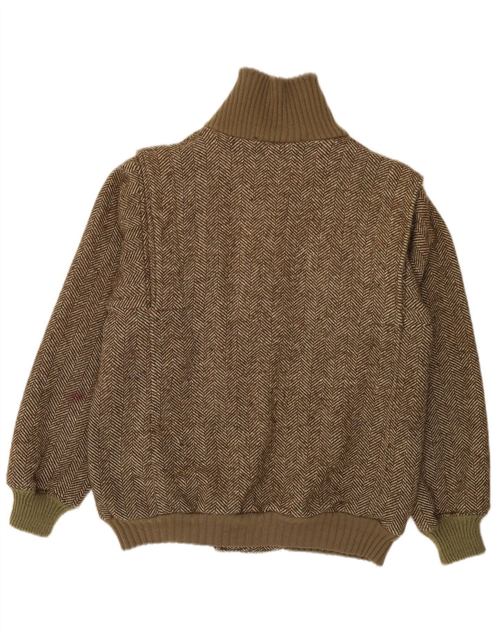 Radici Mens Knit Bomber Jacket IT 50 Large Khaki Herringbone