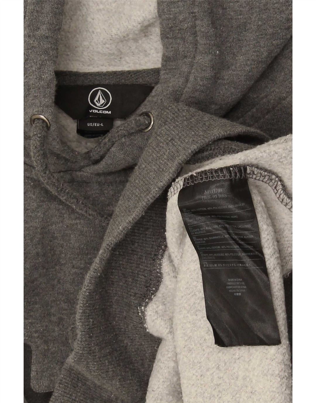 Volcom Mens Graphic Hoodie Jumper Large Grey Cotton