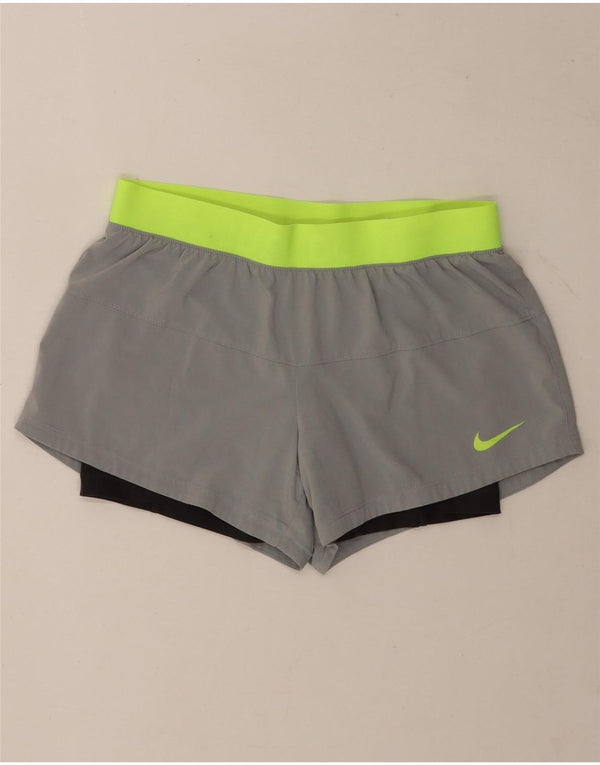 Pantaloncini sportivi Nike Dri Fit da donna, piccoli, grigi, in poliestere color block, sportivi