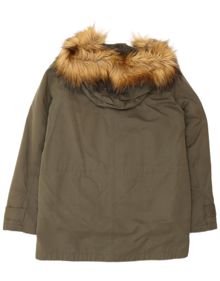 Damska kurtka typu parka z kapturem, oversize, Zara, UK 10, mała, khaki, poliester