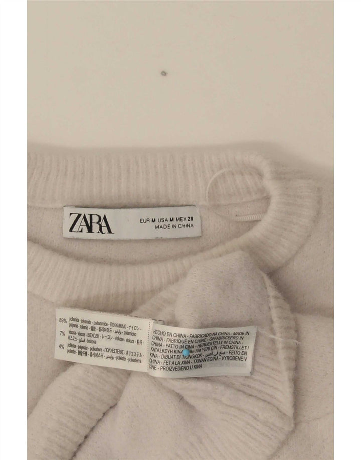 Zara Womens Crop Oversized Crew Neck Jumper Sweater UK 14 Medium Grey