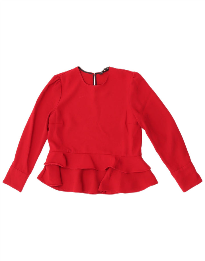 Zara Dame Langærmet Bluse Top UK 12 Medium Rød