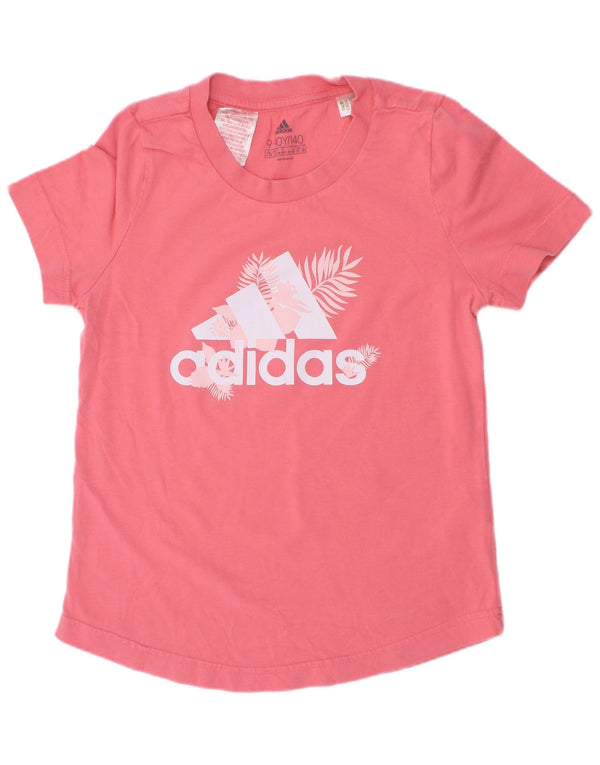 Adidas Girls Graphic T-Shirt Top 9-10 Years Pink Floral Cotton