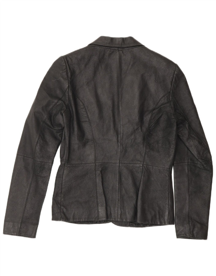 Zara Womens 2 Button Leather Blazer Jacket UK 10 Small Black Leather