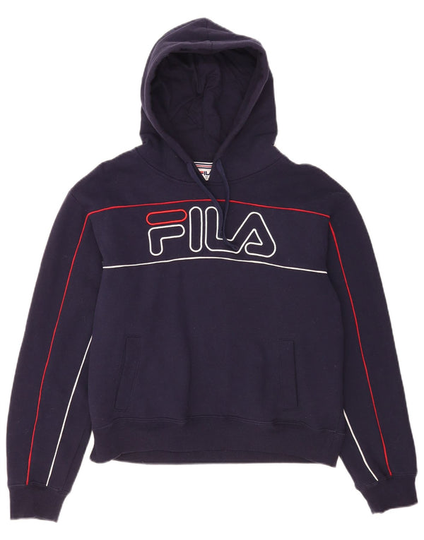 Fila Damen Grafik-Hoodie-Pullover UK 12 Medium Marineblau Baumwolle