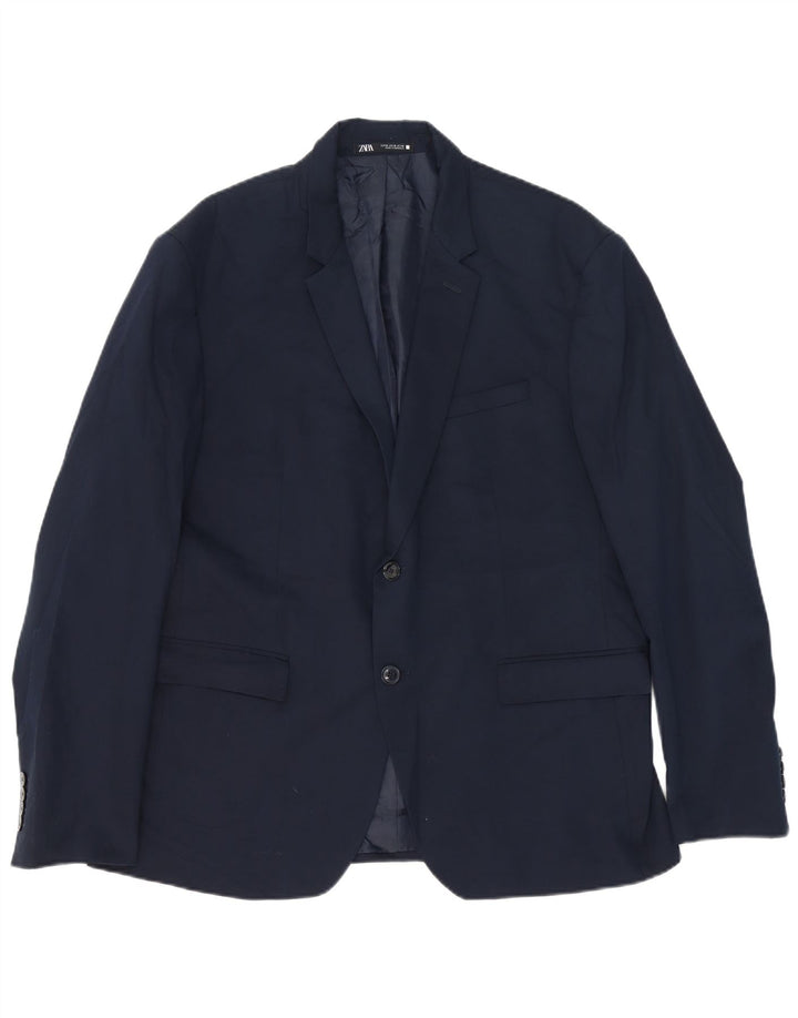 Zara Mens 2 Button Blazer Jacket EU 56 XL Navy Blue Viscose