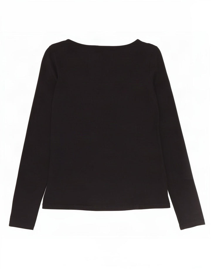 Jigsaw Top da donna a maniche lunghe UK 10 piccolo cotone nero