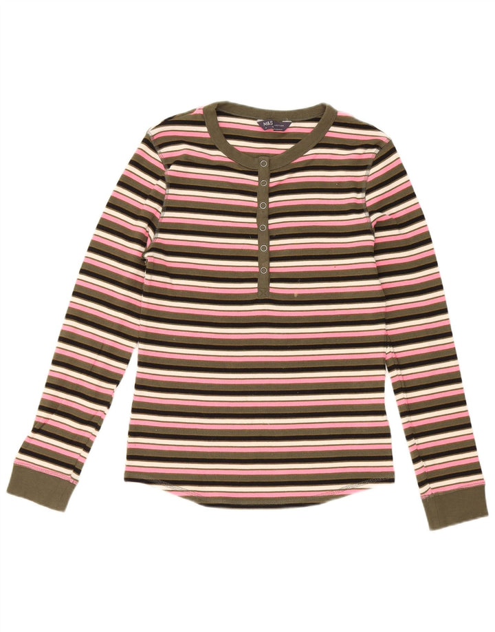Marks & Spencer Womens Top Long Sleeve UK 10 Small Multicoloured Striped