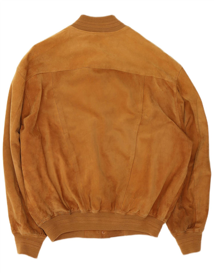 Vintage Mens Suede Bomber Jacket IT 54 2XL Brown Leather