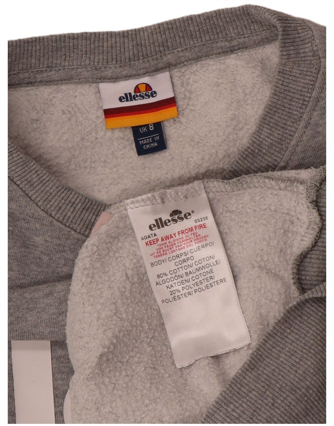 Felpa oversize con grafica da donna Ellesse, maglione UK 8, piccolo cotone grigio
