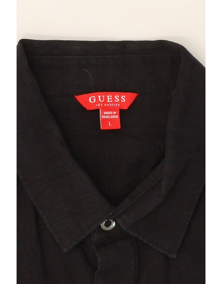 GUESS Mens Short Sleeve Shirt Large Black Check Cotton Vintage Guess and Second-Hand Guess from Messina Hembry 