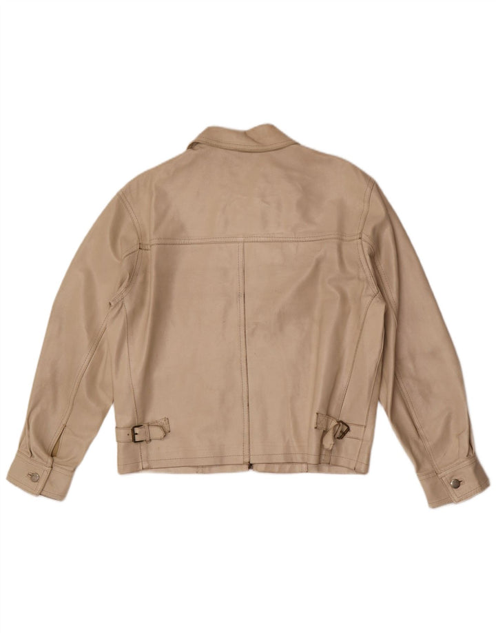 Pinko Womens Leather Jacket IT 42 Medium Beige