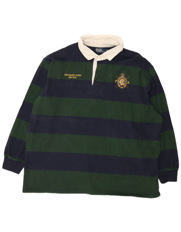 Polo Ralph Lauren Maglia da rugby a maniche lunghe da uomo grande 4XL Cotone a righe verdi
