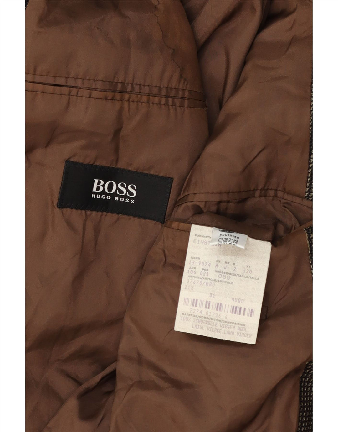 Hugo Boss Mens 3 Button Blazer Jacket EU 50 Large Brown Spotted Wool
