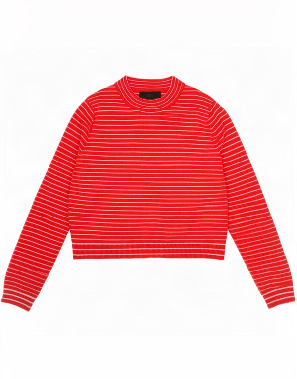 Zara Womens Crop Turtle Neck Jumper Sweater UK 10 Small Red Pinstripe