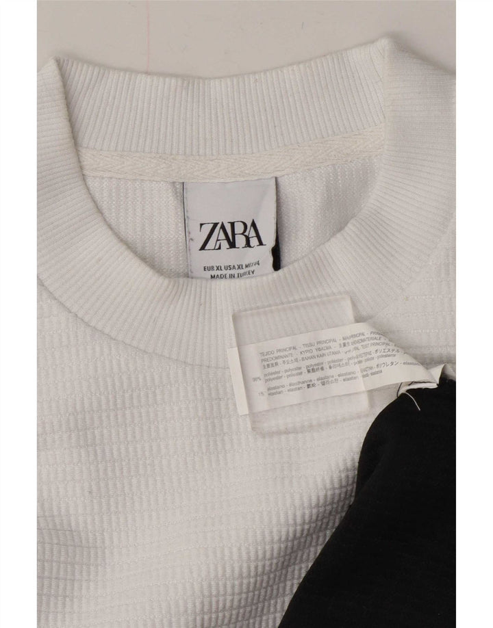 Pulover pentru bărbați Zara XL, alb, poliester color bloc