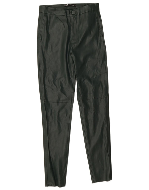 Zara Womens Skinny Faux Leather Trousers Small W26 L26 Green Polyester