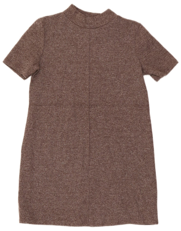 Zara Kortærmede Jumperkjole til kvinder UK 14 Large Brown Flecked Polyester
