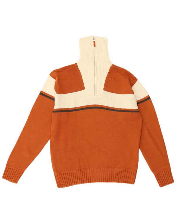 Tom Tailor Mens Zip Neck Jumper Sweater Small Brown Colourblock Cotton