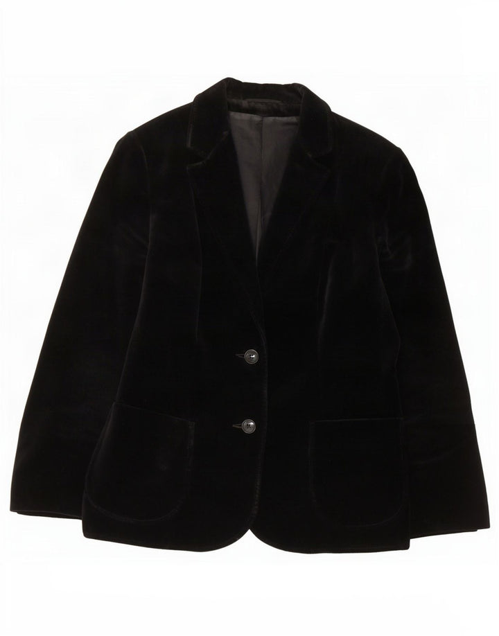 St Michael Womens 2 Button Velvet Blazer Jacket UK 14 Medium Black Cotton
