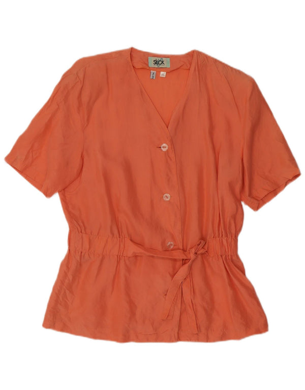 Vintage Dame Kortærmet Bluse Top UK 12 Medium Orange Silke
