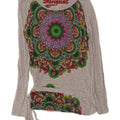 Desigual Femme Graphic Top Manches Longues UK 12 Gris Moyen Géométrique