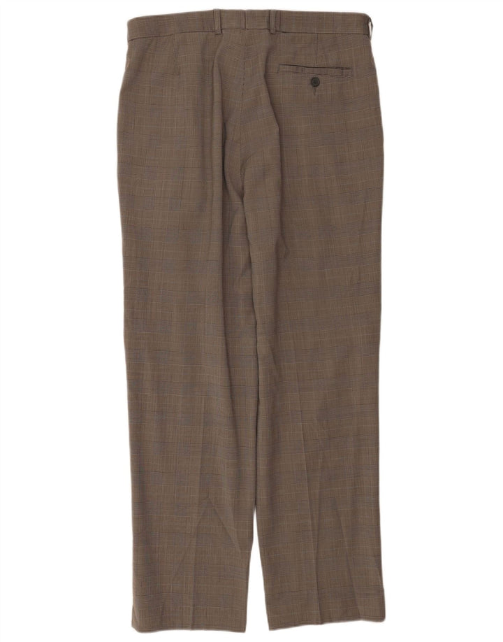 Marks & Spencer Mens Pegged Suit Trousers W34 L30 Beige Houndstooth