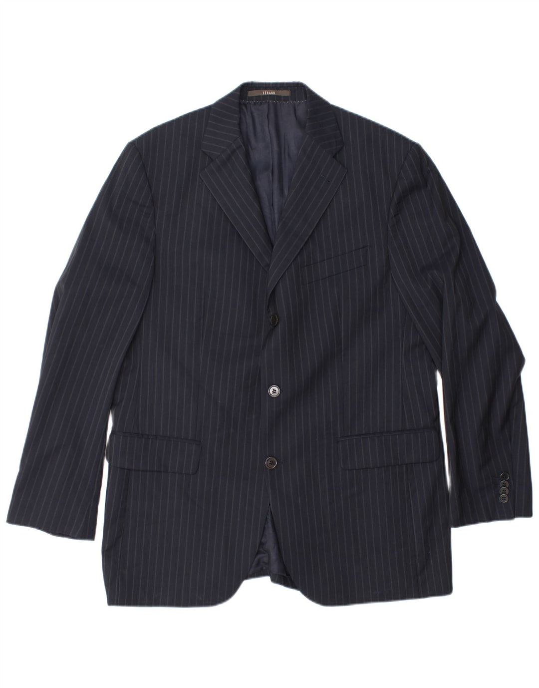 FERAUD Mens 3 Button Blazer Jacket IT 50 Large Navy Blue Pinstripe Wool