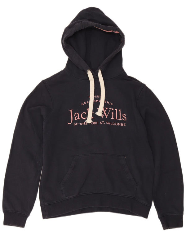 Jack Wills Damen-Pullover mit grafischem Kapuzenpullover, Größe M, Marineblau, Baumwolle, UK 12