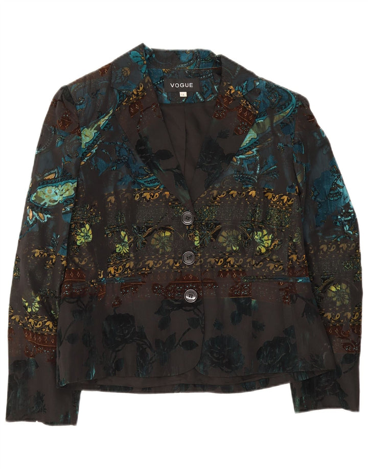Vogue Womens 3 Button Blazer Jacket UK 14 Large Multicoloured Floral