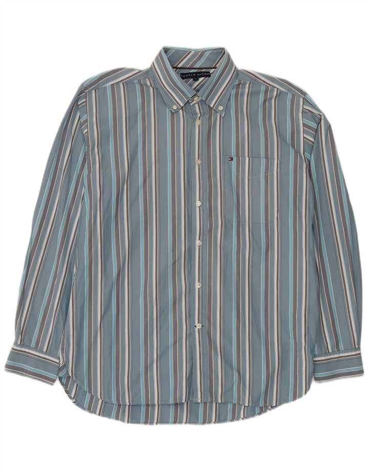 Tommy Hilfiger Mens Shirt Large Blue Striped Cotton