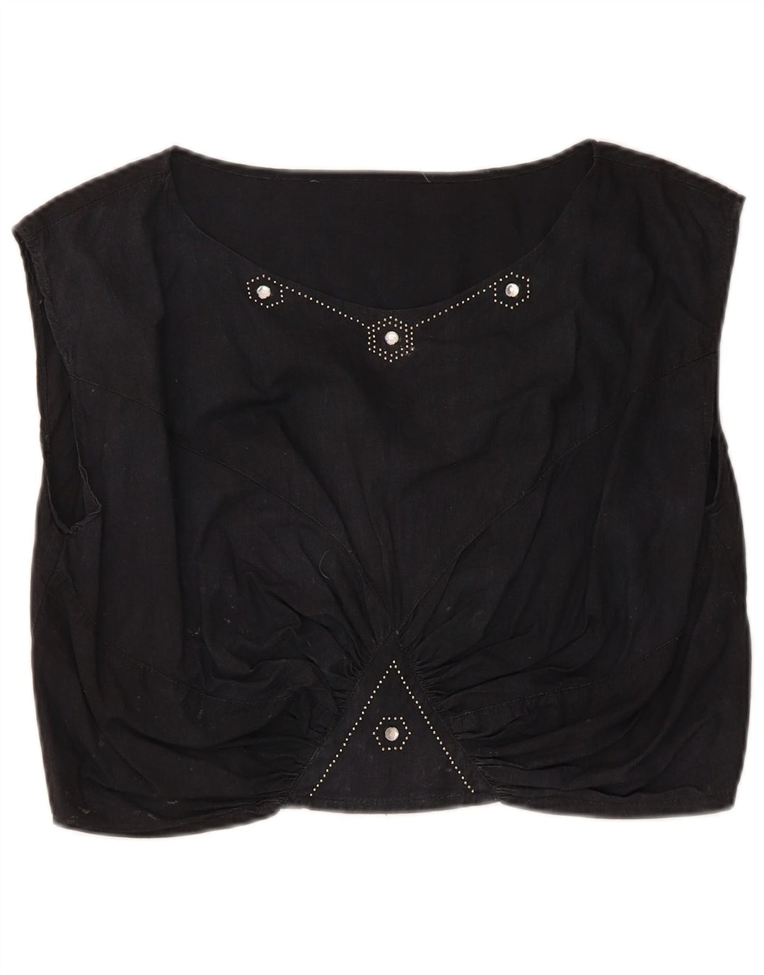 Top corto da donna vintage in camicetta UK 14 medio nero